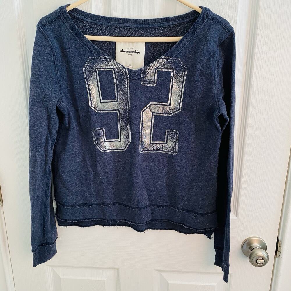 Abercrombie 92 Long Sleeve sweatshirt Navy Kids Xl Retro Y2K Jersey Varsity Knit